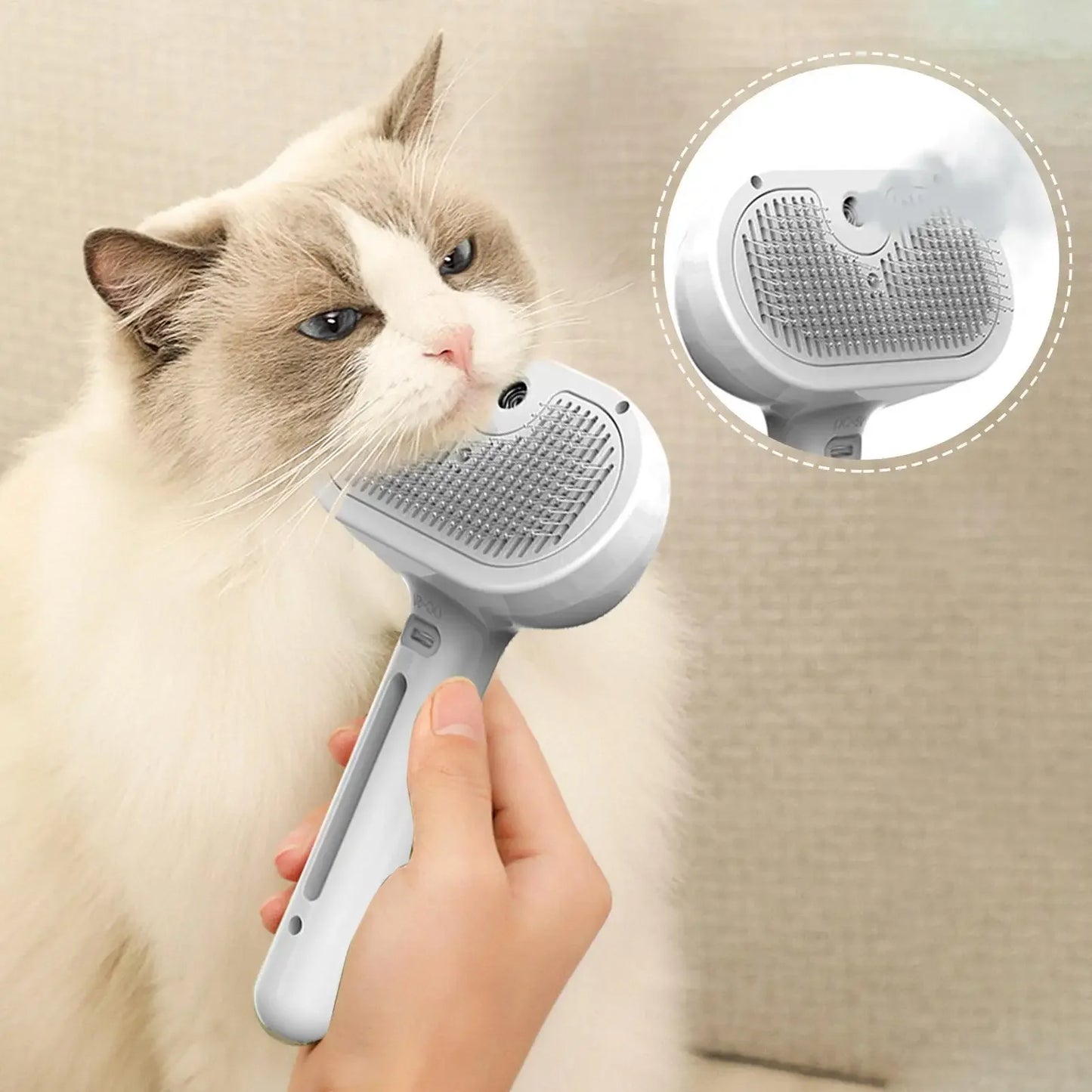 Cepillo Spray Eléctrico 3 en 1 para Mascotas — Peinar, Hidratar y Masajear