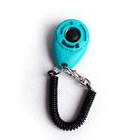 Dog training clicker with wrist strap from Shopify, handheld device used for positive reinforcement during training sessions.