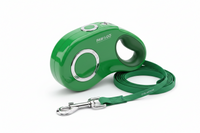 Green retractable dog leash, 5-meter length, made of durable accessories material by Shopify, shown with the leash extended.