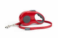 Red and gray 5-meter retractable dog leash by Shopify, showing the adjustable handle and sturdy nylon strap for walking pets.